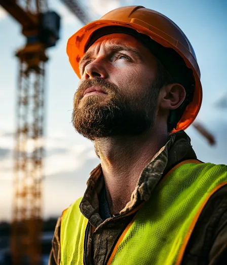 Man in veiligheidskleding op de bouwplaats na het volgen van een opleiding BIM advanced bij Habeo+.