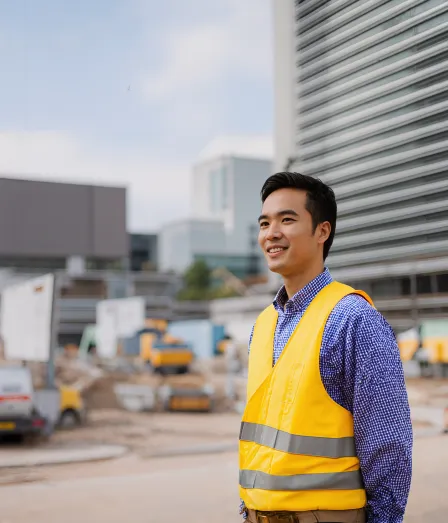 Mannelijke BIM professional op een bouwplaats tijdens de opleiding BIM introductie bij Habeo+.